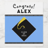 ライトブルー卒業パーティー ワインラベル (シングルラベル)