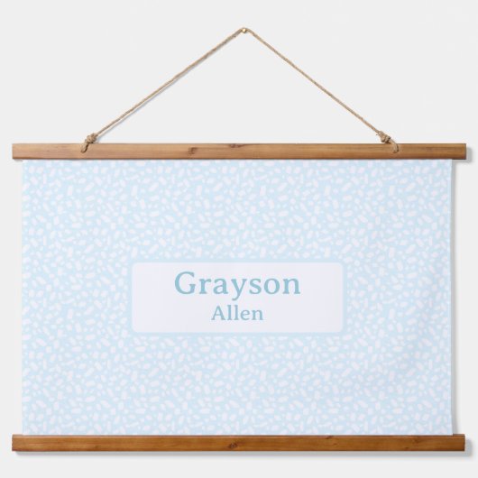 ライトブルー名前をカスタムするボーイ子供部屋デコール 吊り下げ型タペストリー (正面)