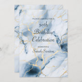 ライトブルー大理石50誕生日 招待状 (正面/裏面)