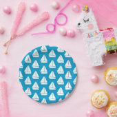 ライトブルー帆船パターン ペーパープレート (パーティー)