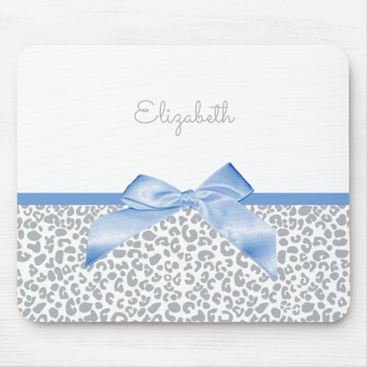 ライトブルー弓トレンディーヒョウ柄と名前 マウスパッド (正面)