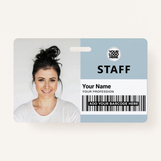 ライトブルー従業員ビジネスフォトスタッフID バッジ (正面)