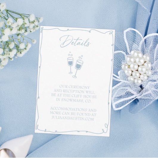 ライトブルー手描き新郎新婦詳細 エンクロージャーカード