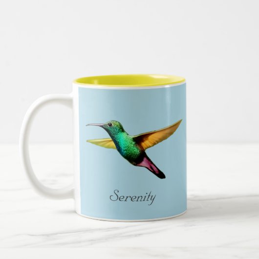 ライトブルー数々のの可愛い色のハチドリ ツートーンマグカップ (左)