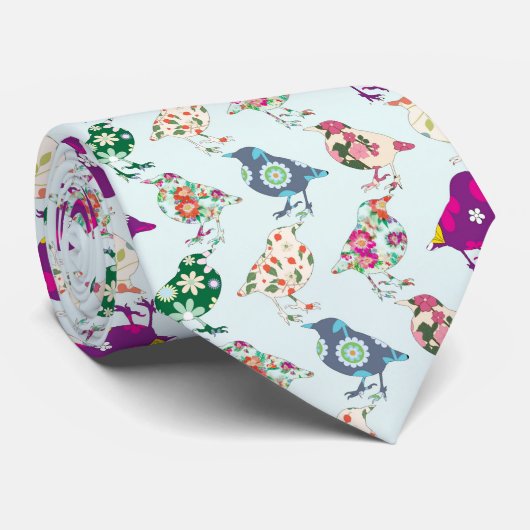 ライトブルー数々のメンズネクタイのカラーの鳥 ネクタイ (ロール)