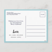 ライトブルー新着第1回クリスマスフォトスノーフレーク シーズンポストカード (裏面)