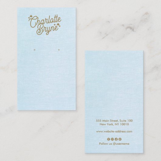 ライトブルー書道スクリプトイヤリング事業 名刺 (正面/裏面)