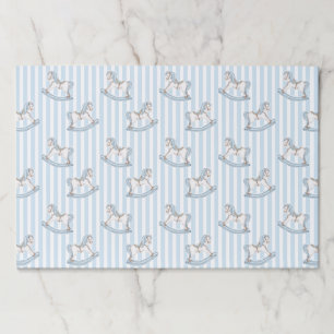 ライトブルー木製ロッキングホース男の赤ちゃんシャワー ペーパーパッド