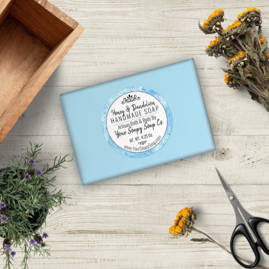 ライトブルー水カラーモダンタイポグラフィ石鹸 ラウンドシール