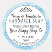 ライトブルー水カラーモダンタイポグラフィ石鹸 ラウンドシール (正面)