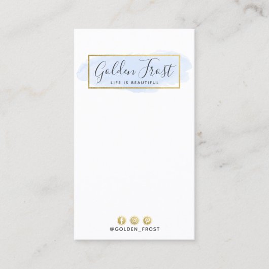 ライトブルー水彩金ゴールドイヤリングジュエリー表示 名刺 (正面)