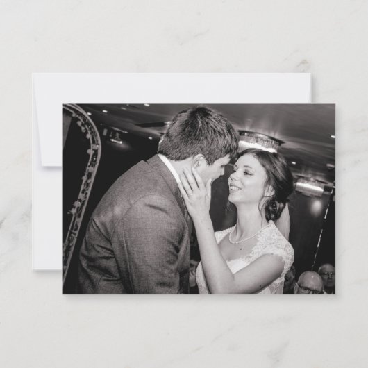 ライトブルー水色ブラックスクリプトフォト結婚ズ サンキューカード (裏面)