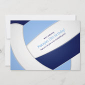 ライトブルー海軍バレーボールの女の子の誕生日 招待状 (正面)