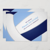 ライトブルー海軍バレーボールの女の子の誕生日 招待状 (正面/裏面)