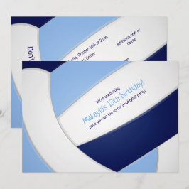 ライトブルー海軍バレーボールの女の子の誕生日 招待状