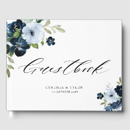 ライトブルー海軍フローラ結婚のゲストブック ゲストブック