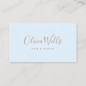 ライトブルー淡い色の手書きスクリプトソーシャルメディア 名刺 (正面)