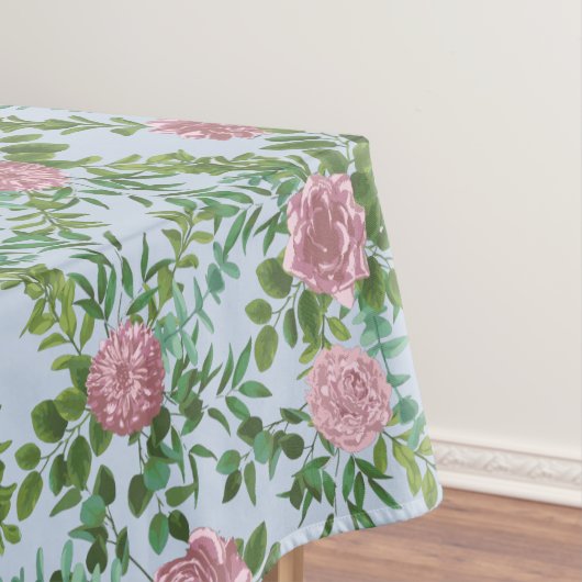 ライトブルー淡い色の&ピンク牡丹バラフローラ結婚ズ テーブルクロス (インサイチュ)