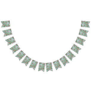 ライトブルー淡い色の&ピンク牡丹バラフローラ結婚ズ バンティングフラッグ