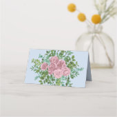 ライトブルー淡い色の&ピンク牡丹バラフローラ結婚ズ プレイスカード (裏面)
