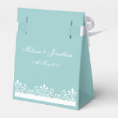 ライトブルー白い蝶結婚の感謝 フェイバーボックス (裏面サイド)