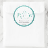 ライトブルー白グリッタースターフレームベビーシャワー ラウンドシール (バッグ)