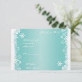 ライトブルー白スノーフレーク結婚の応答カード 出欠カード (スタンド正面)