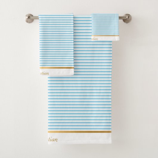 ライトブルー白パタストライプのンのトリムタオルセット バスタオルセット (インサイチュ)