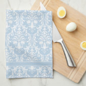 ライトブルー白フローラ渦巻きダマスク4モノグラム キッチンタオル (四つ折り)