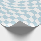 ライトブルー白レトロの歪みチェッ市松模様にク ラッピングペーパー (角)
