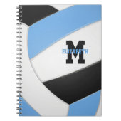ライトブルー白黒パーソナライズされたバレーボール ノートブック (正面)