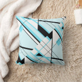 ライトブルー白黒対角ジオメトリデザイン クッション (ブランケット)