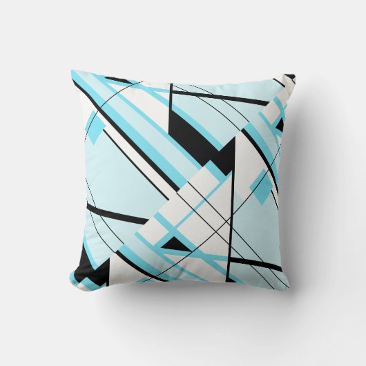 ライトブルー白黒対角ジオメトリデザイン クッション (正面)