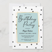 ライトブルー紙吹雪水玉模様バースデーパーティー 招待状 (正面)