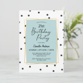 ライトブルー紙吹雪水玉模様21st誕生日パーティー 招待状 (スタンド正面)