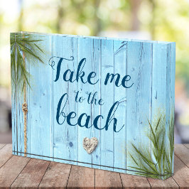 ライトブルー素朴ウッド沿岸ビーチに私を連れて フォトブロック