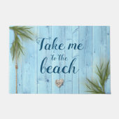 ライトブルー素朴コースタルウッド私をビーチに連れて ドアマット (正面)