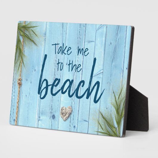 ライトブルー素朴コースタルウッド私をビーチに連れて フォトプラーク (側面)
