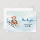 ライトブルー素朴フローラテディベアありがとう エンクロージャーカード (正面/裏面)