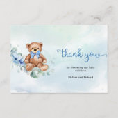 ライトブルー素朴フローラテディベアありがとう エンクロージャーカード (正面)