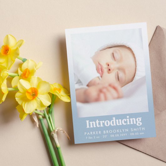 ライトブルー紹介新生児ガールフォト 案内状