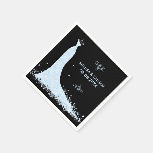 ライトブルー結婚のドレスと黒の背景 スタンダードカクテルナプキン (角)