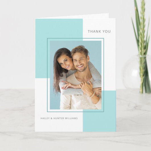 ライトブルー結婚の写真に感謝 サンキューカード (正面)