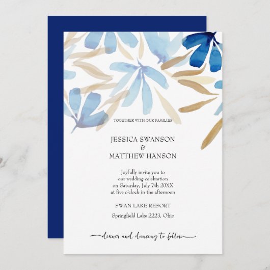 ライトブルー結婚の夏 招待状 (正面/裏面)