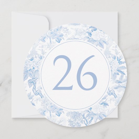 ライトブルー結婚のChinoiserieの円テーブル番号 招待状 (裏面)