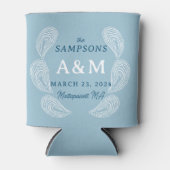 ライトブルー結婚オイスターの名前の日付と場所 缶クーラー (正面)