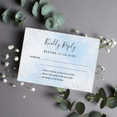 ライトブルー結婚シルバー対応RSVPカード 出欠カード