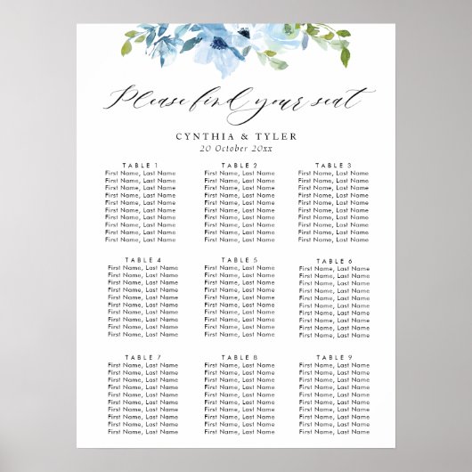 ライトブルー結婚フローラの座席表 ポスター (正面)
