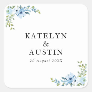 ライトブルー結婚フローラ スクエアシール