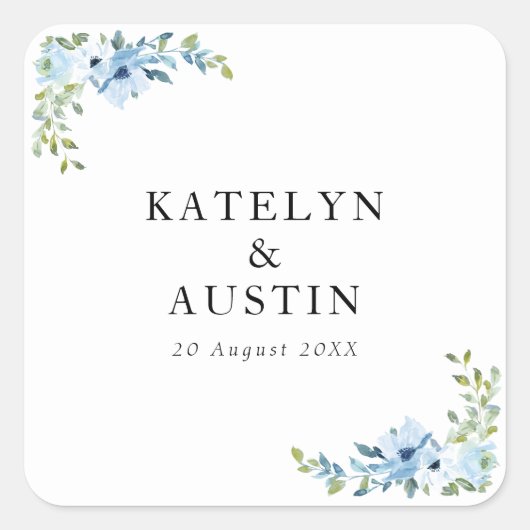 ライトブルー結婚フローラ スクエアシール (正面)